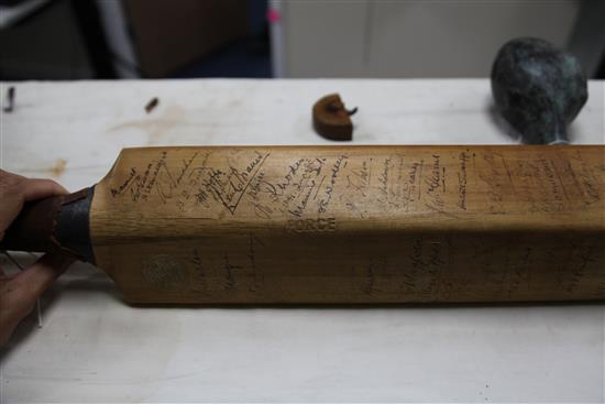 England Australia 1930. A cricket bat, signed by County and International players